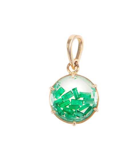 Petite Round Emerald Shaker Charm - 14K
